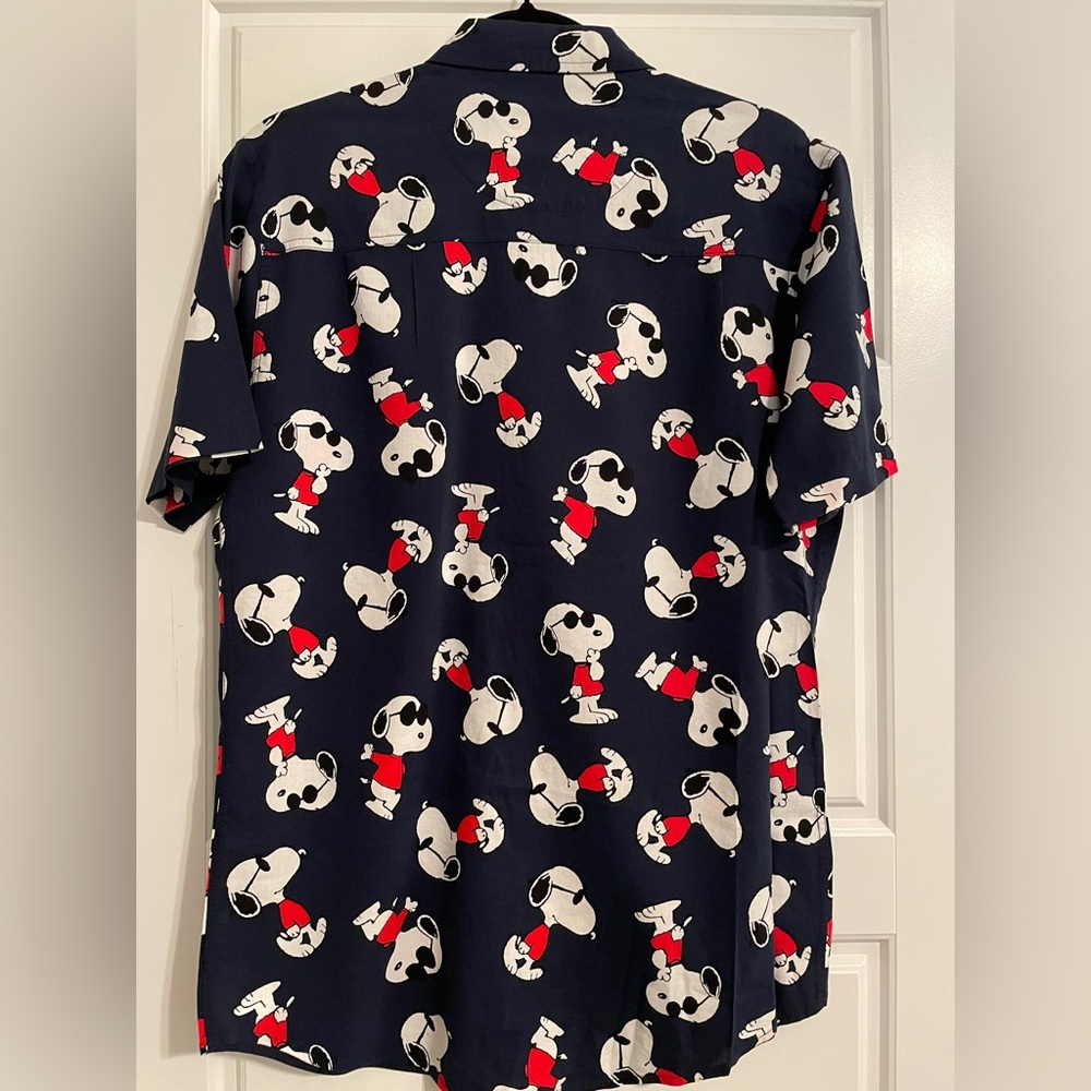 Peanuts Blue and Red Casual Button Down Shirt with Snoopy Print - Men’s - Picture 3 of 7